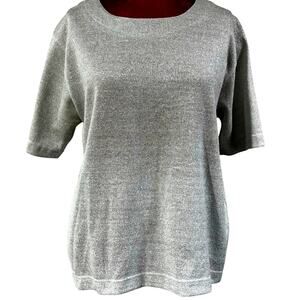 Bob Mackie silver metallic short sleeve top size M shirt glittery dressy cotton